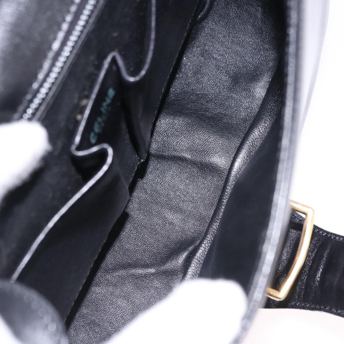CELINE Shoulder Bag Leather Black Gold Auth 193055
