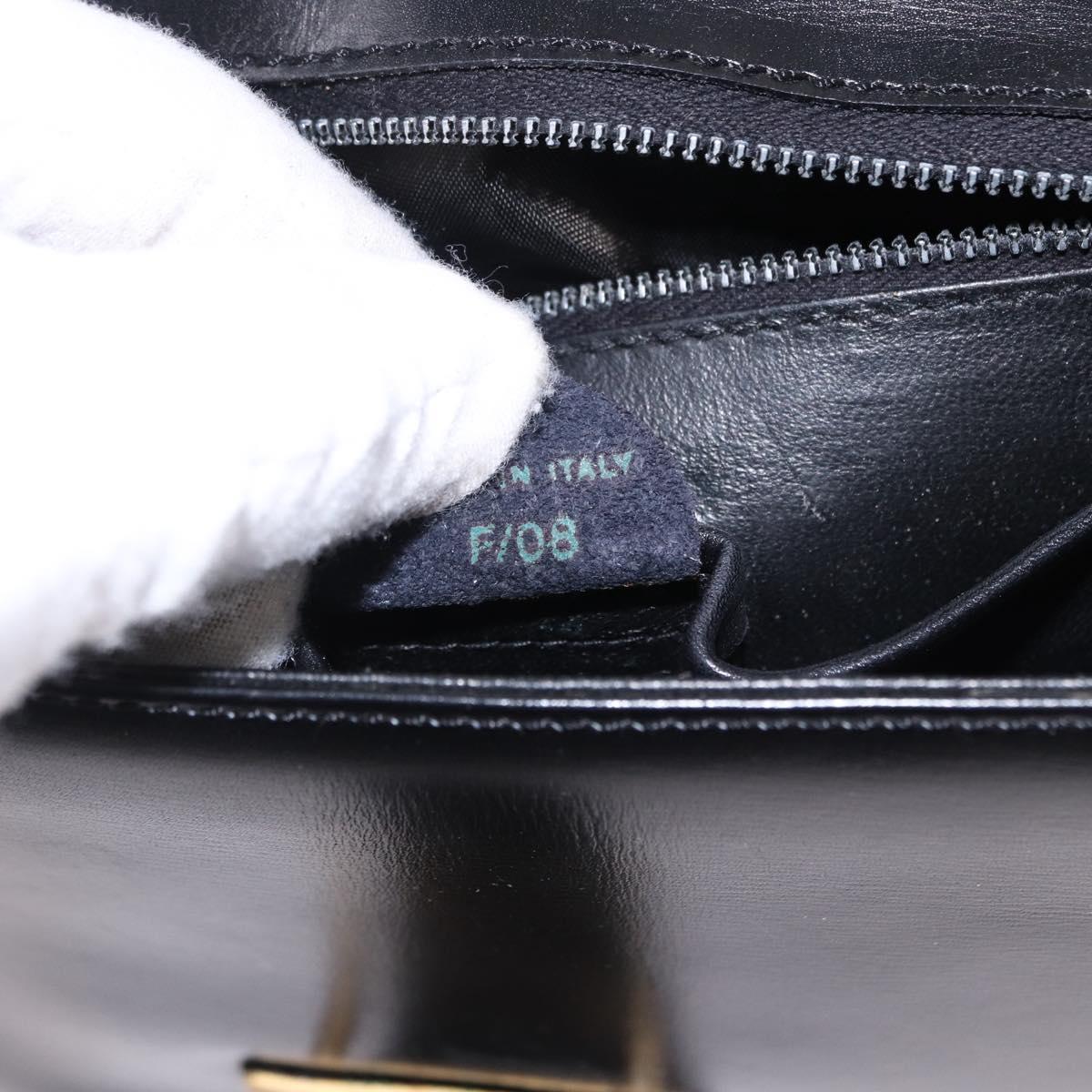 CELINE Shoulder Bag Leather Black Gold Auth 193055