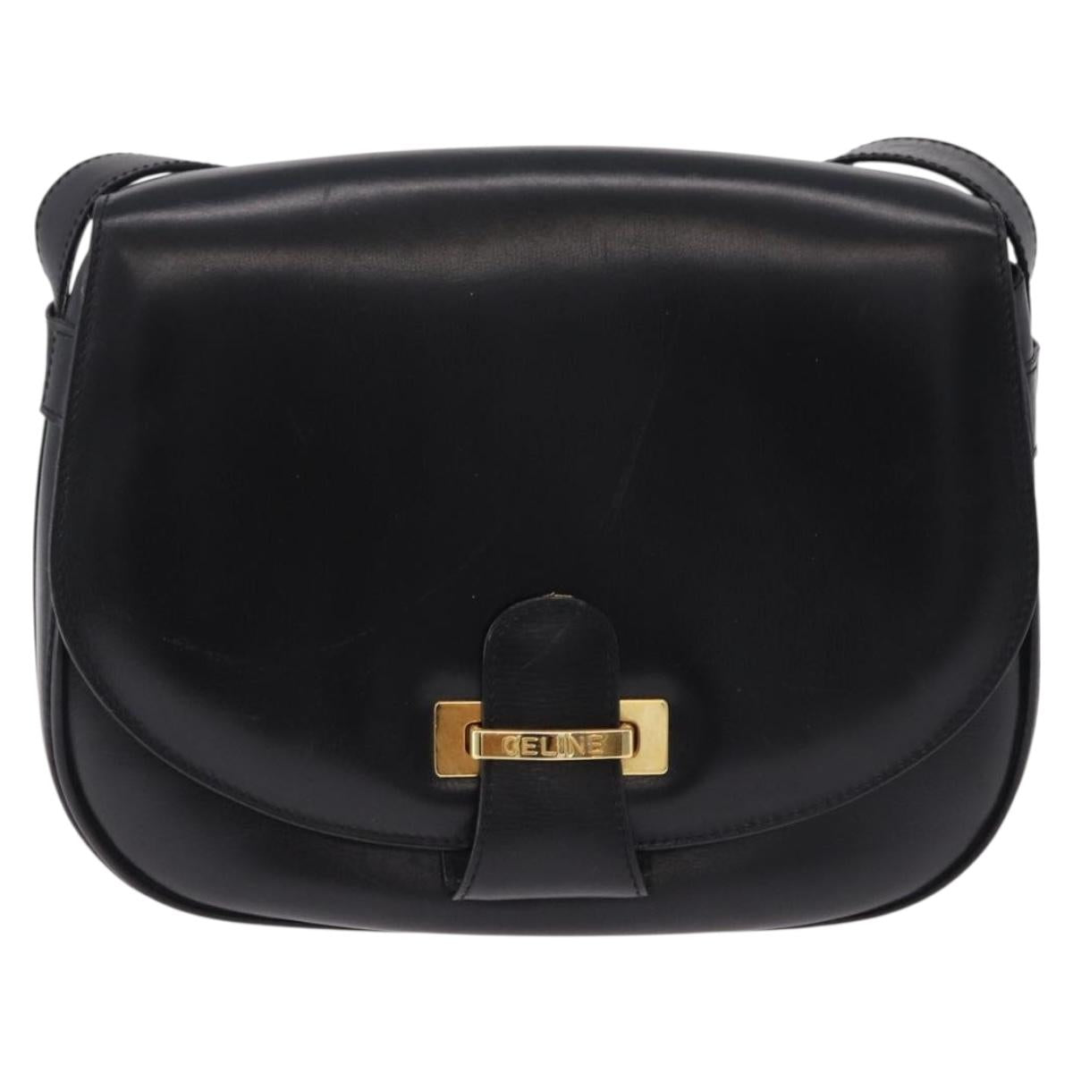 CELINE Shoulder Bag Leather Black Gold Auth 193055