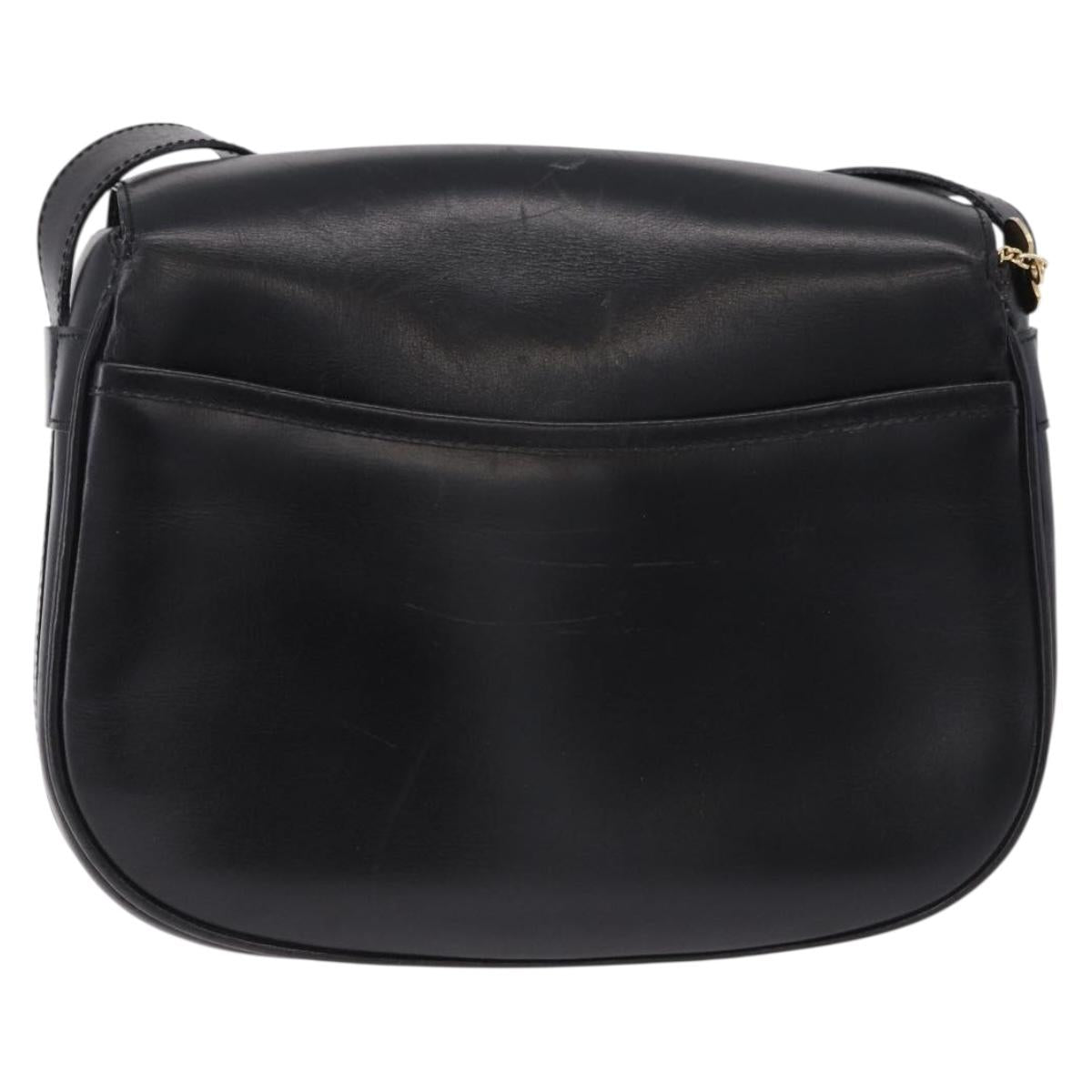 CELINE Shoulder Bag Leather Black Gold Auth 193055