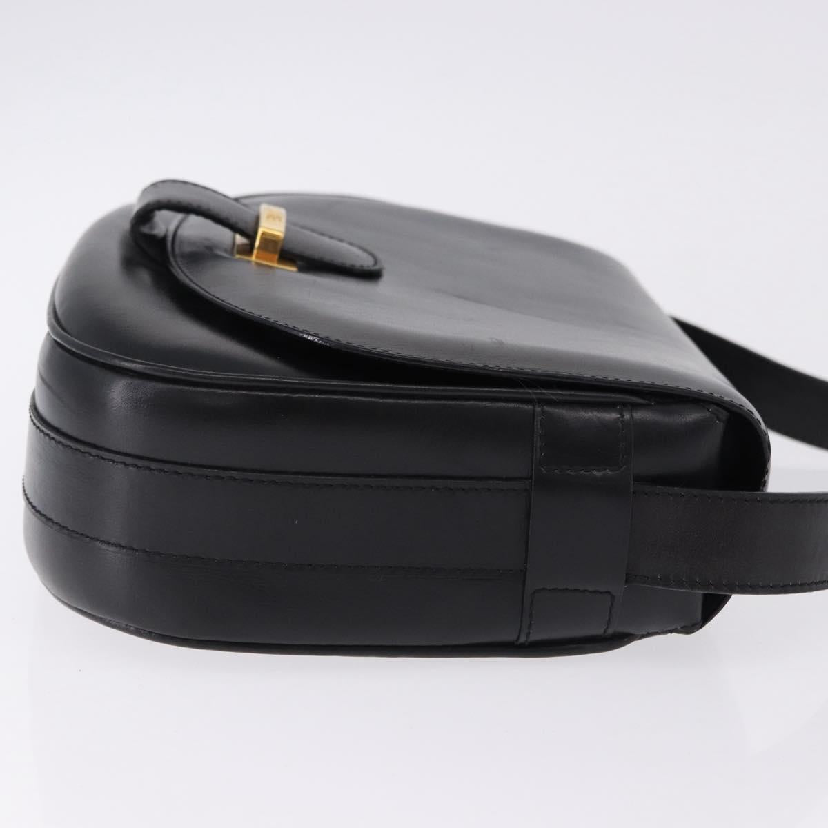 CELINE Shoulder Bag Leather Black Gold Auth 193055