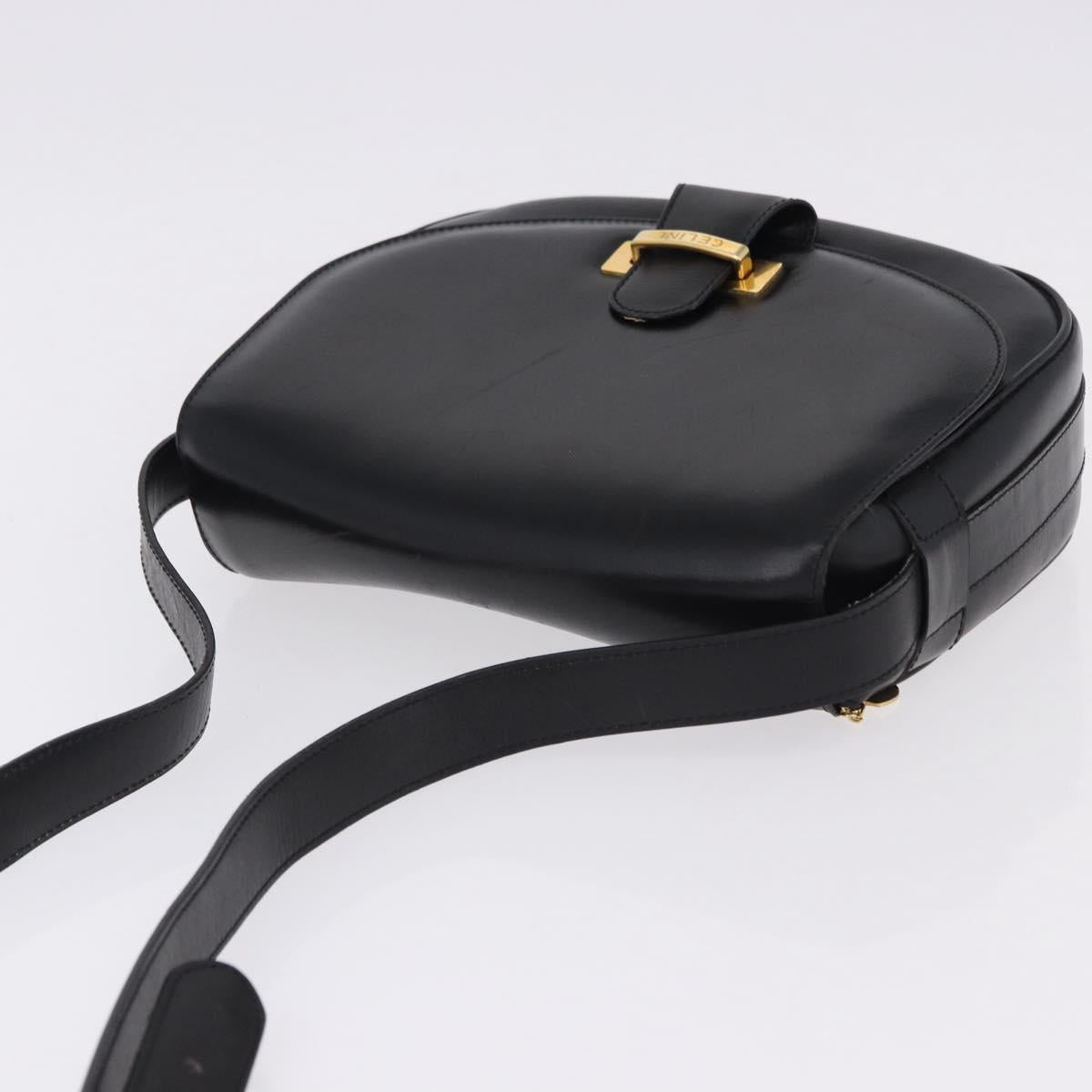 CELINE Shoulder Bag Leather Black Gold Auth 193055