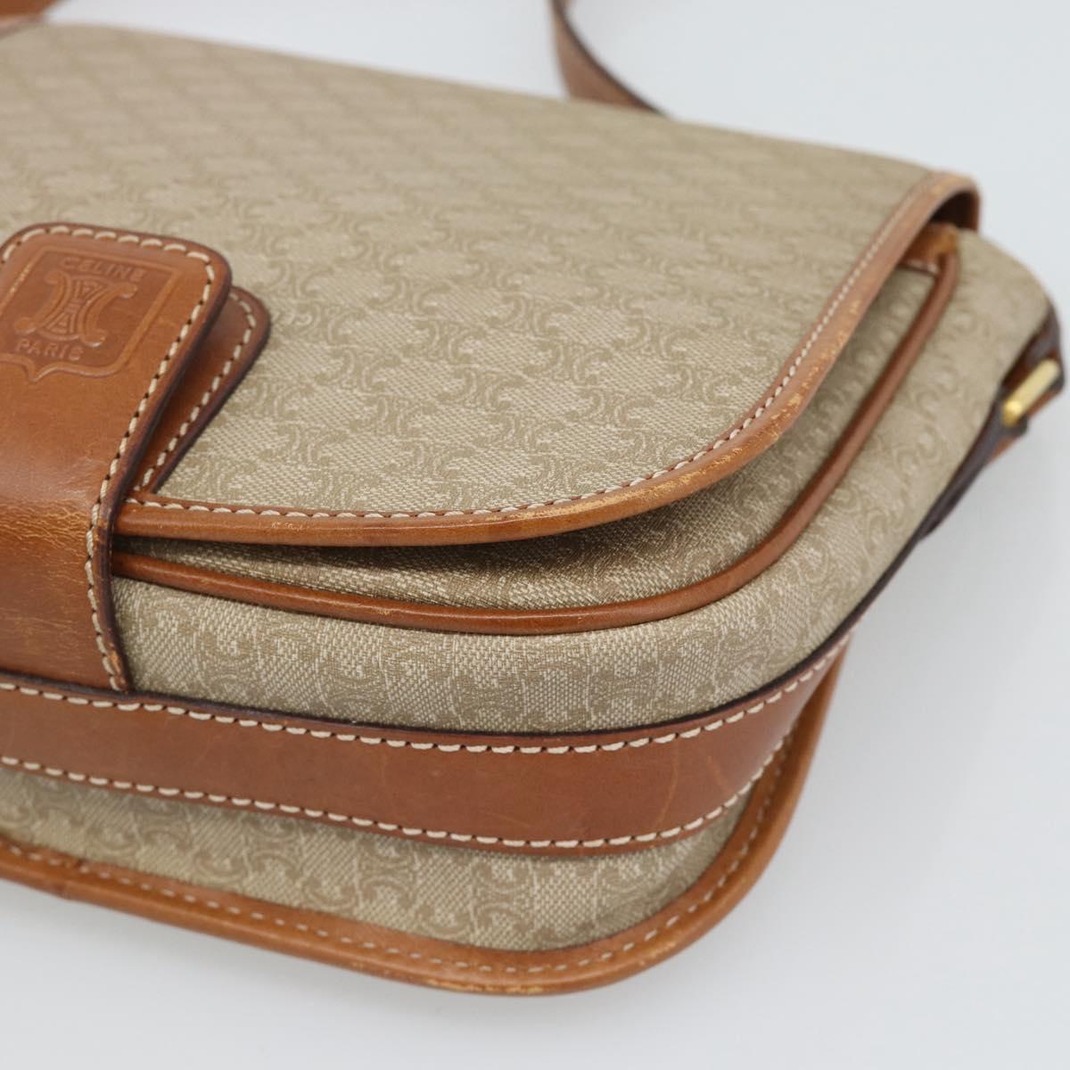 CELINE Macadam Canvas Shoulder Bag PVC Beige Gold Auth 193056
