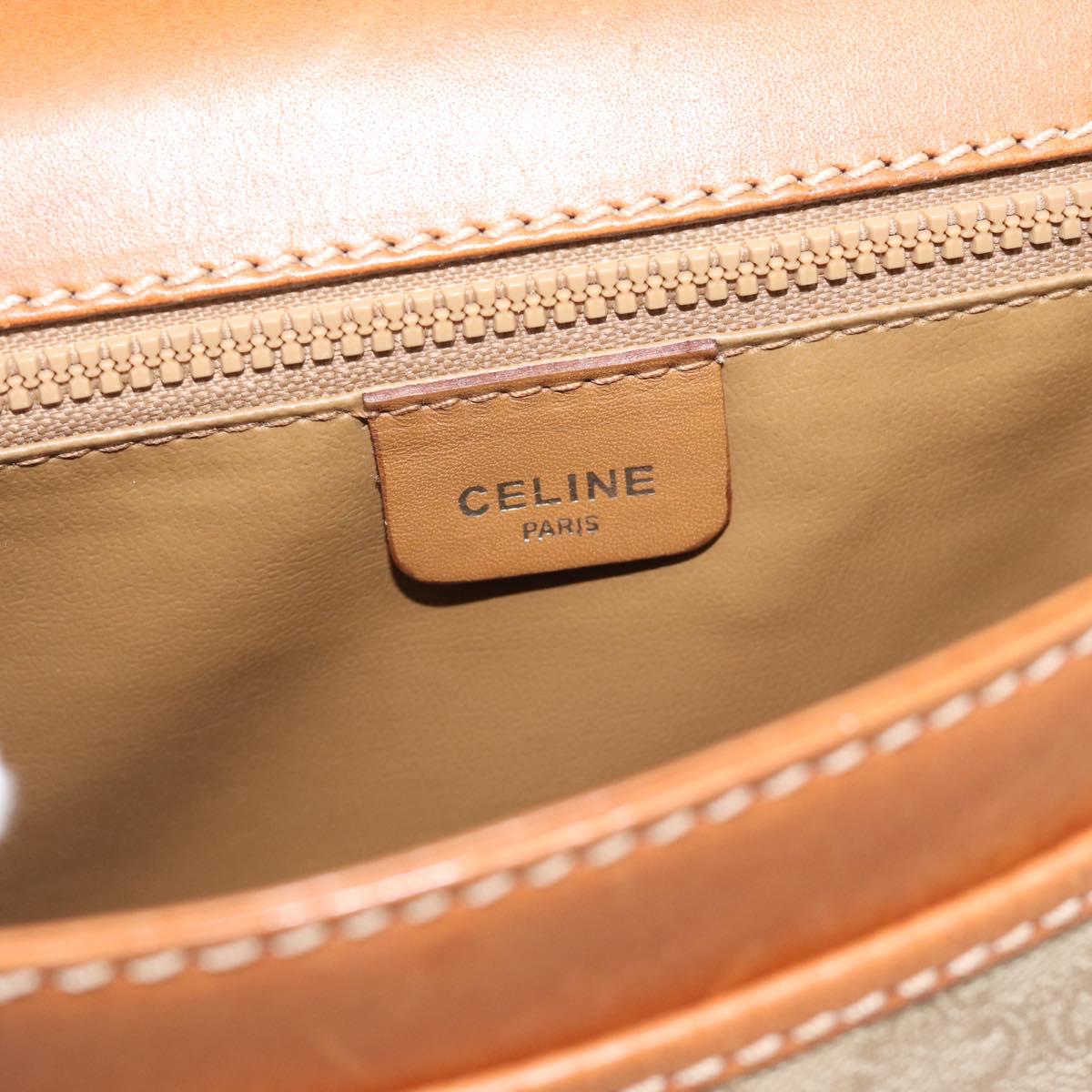 CELINE Macadam Canvas Shoulder Bag PVC Beige Gold Auth 193056