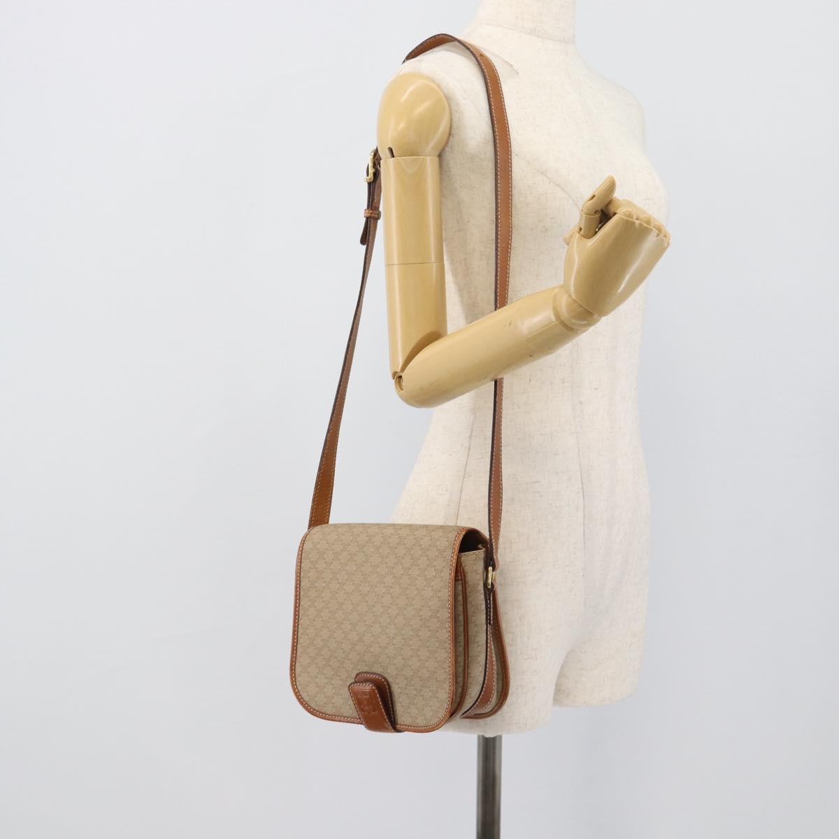 CELINE Macadam Canvas Shoulder Bag PVC Beige Gold Auth 193056