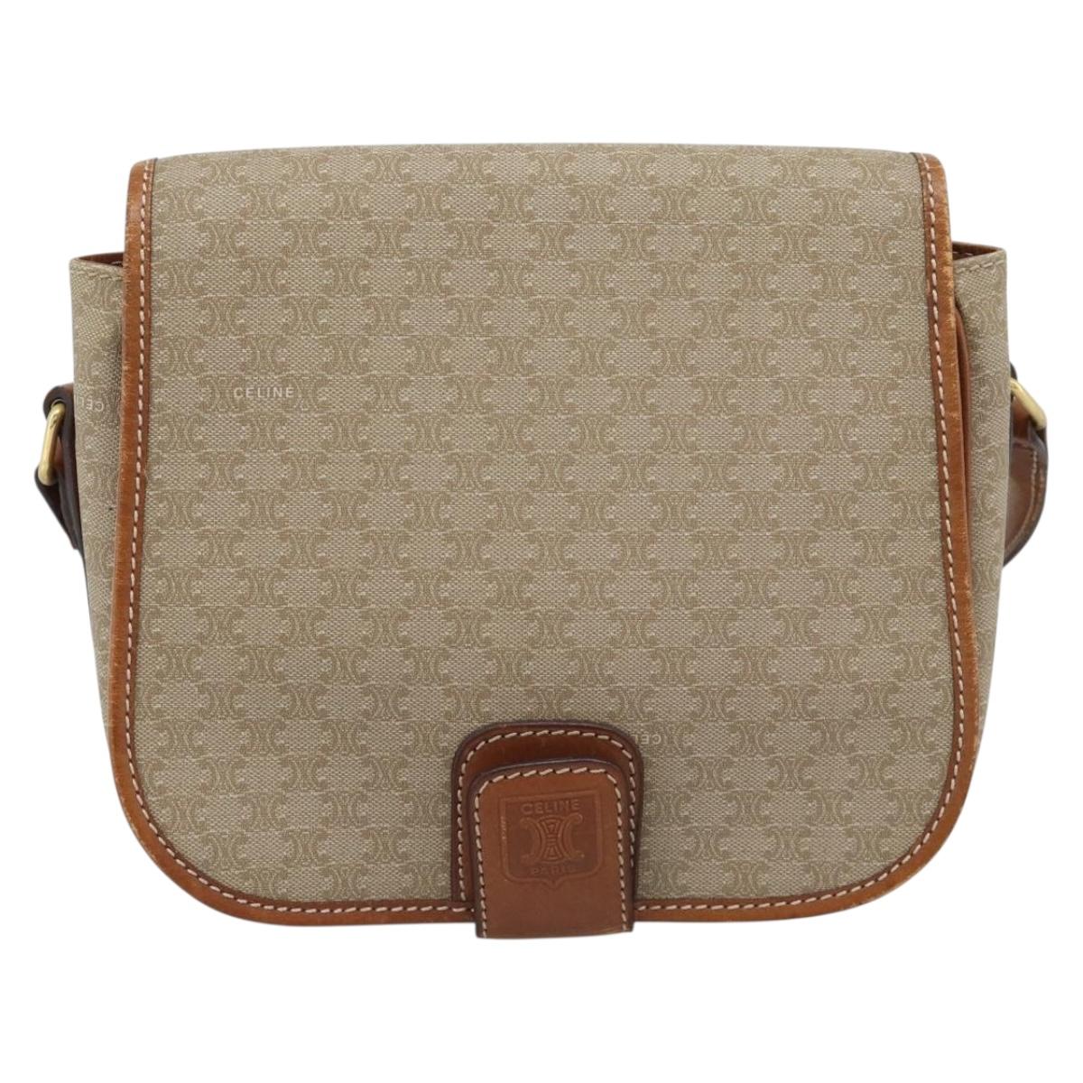 CELINE Macadam Canvas Shoulder Bag PVC Beige Gold Auth 193056