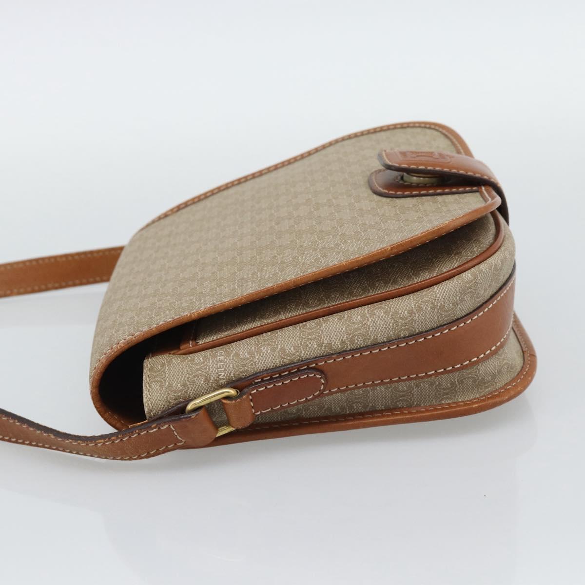CELINE Macadam Canvas Shoulder Bag PVC Beige Gold Auth 193056
