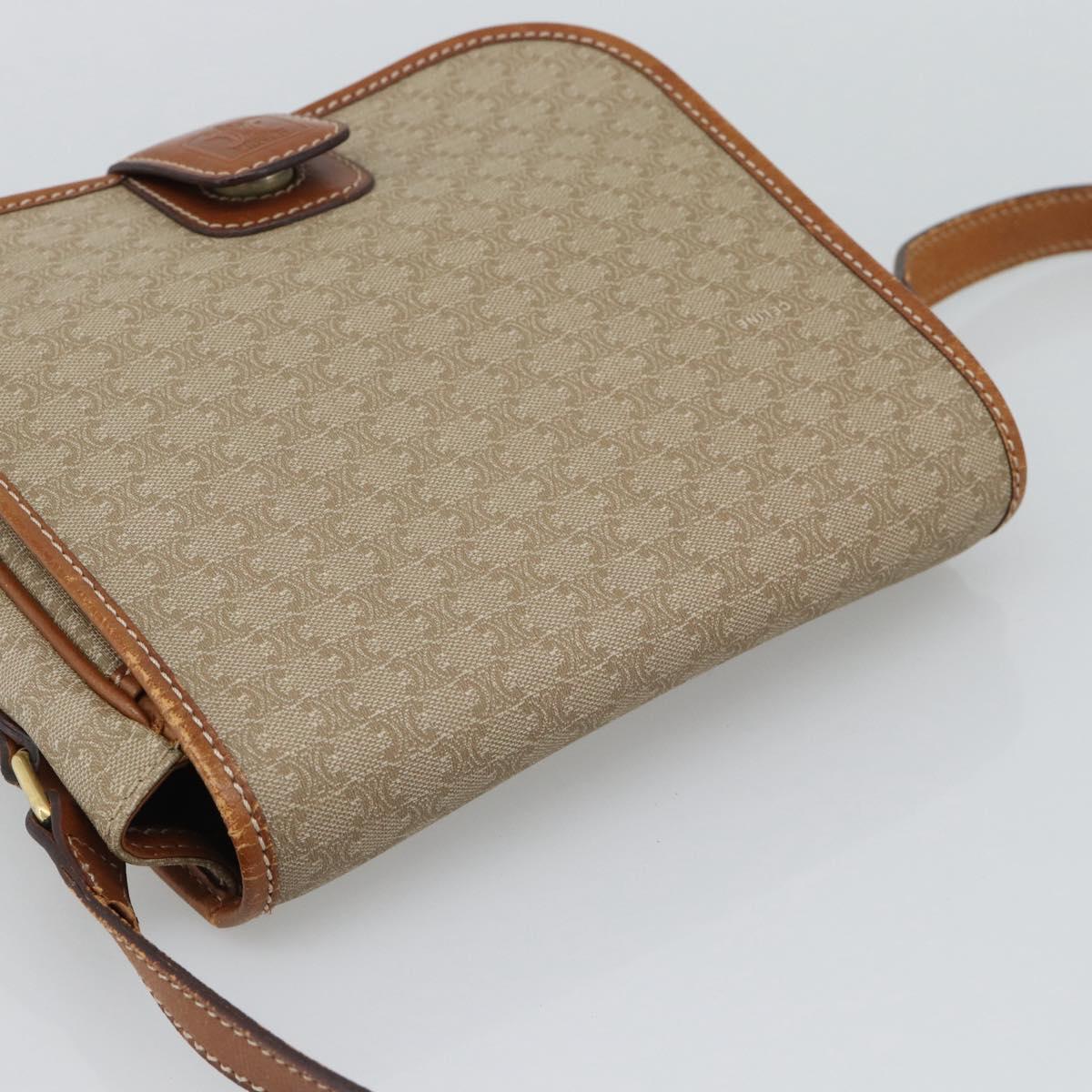 CELINE Macadam Canvas Shoulder Bag PVC Beige Gold Auth 193056