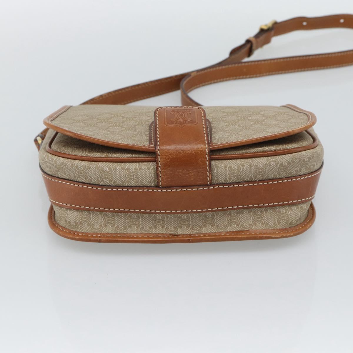 CELINE Macadam Canvas Shoulder Bag PVC Beige Gold Auth 193056