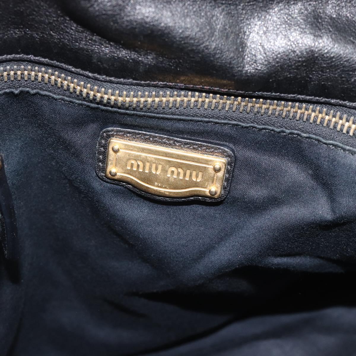 Miu Miu Ribbon Hand Bag Leather 2way Black Gold Auth 193057M