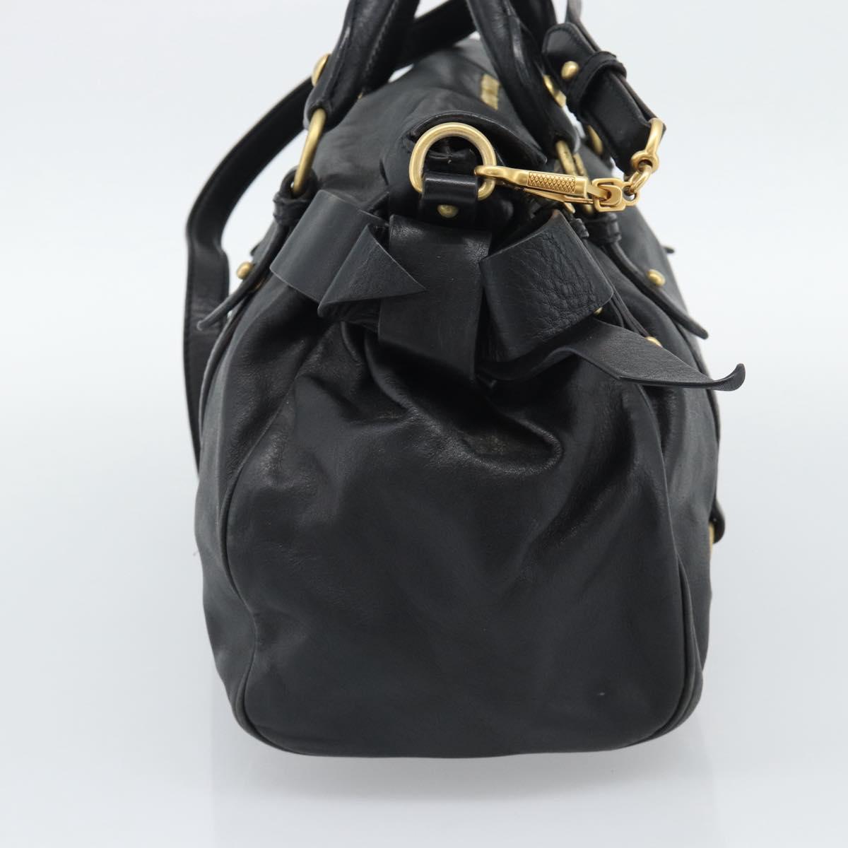 Miu Miu Ribbon Hand Bag Leather 2way Black Gold Auth 193057M