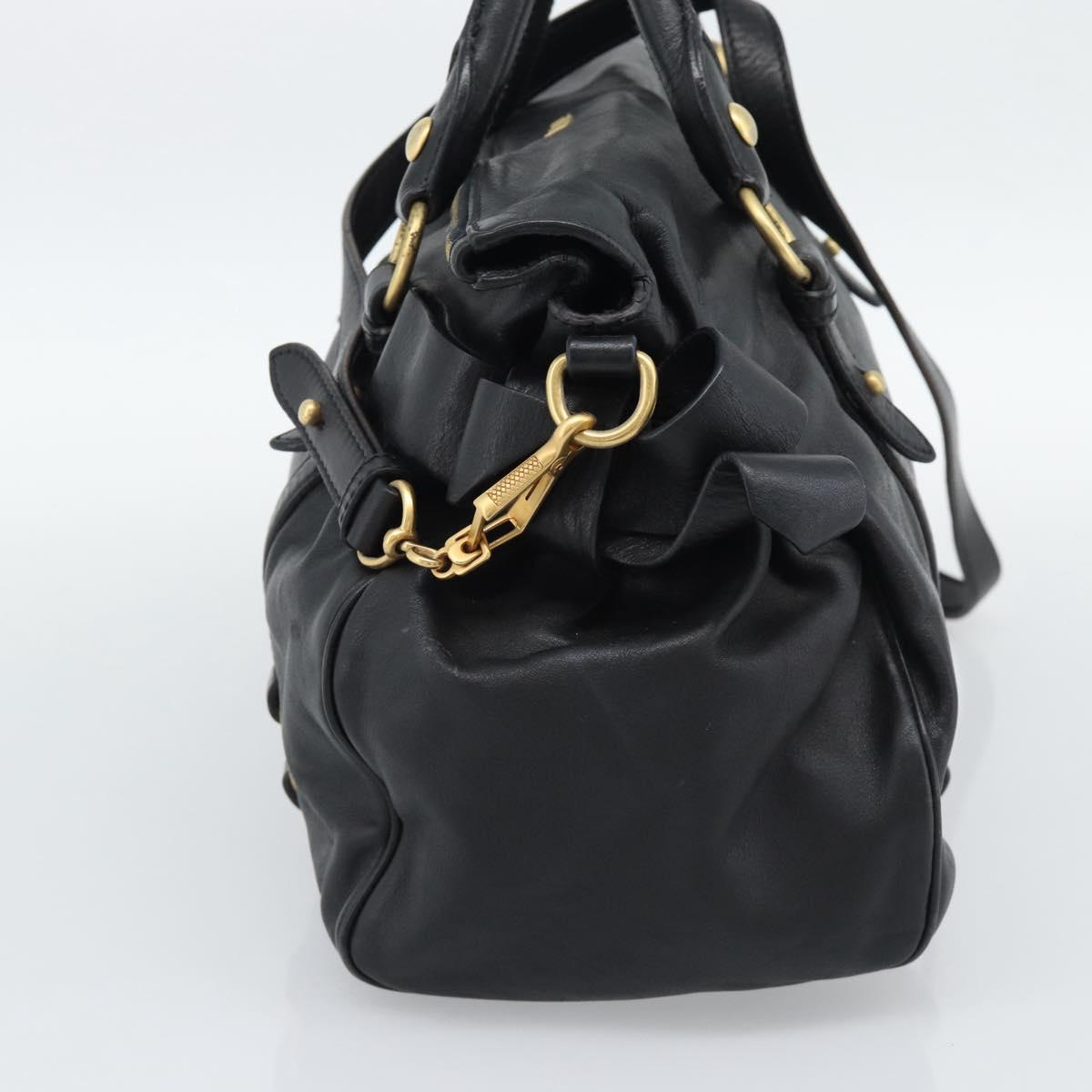Miu Miu Ribbon Hand Bag Leather 2way Black Gold Auth 193057M