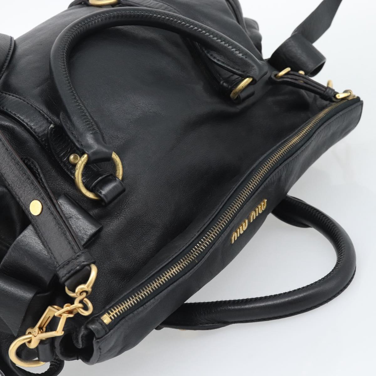Miu Miu Ribbon Hand Bag Leather 2way Black Gold Auth 193057M