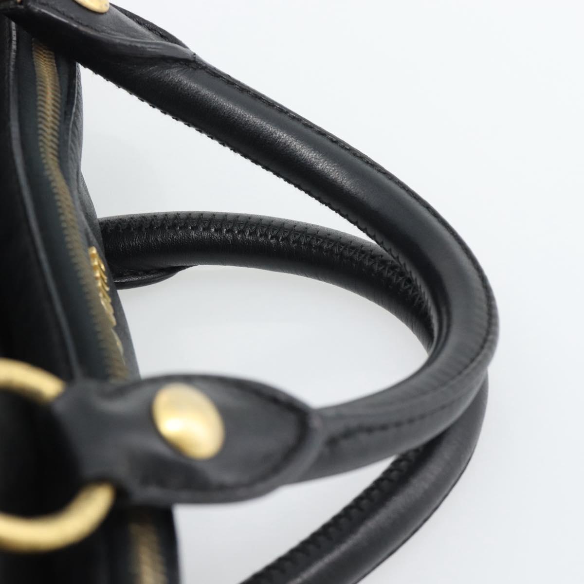 Miu Miu Ribbon Hand Bag Leather 2way Black Gold Auth 193057M