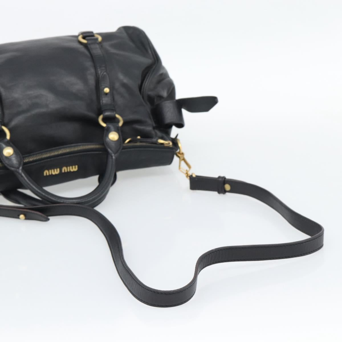 Miu Miu Ribbon Hand Bag Leather 2way Black Gold Auth 193057M