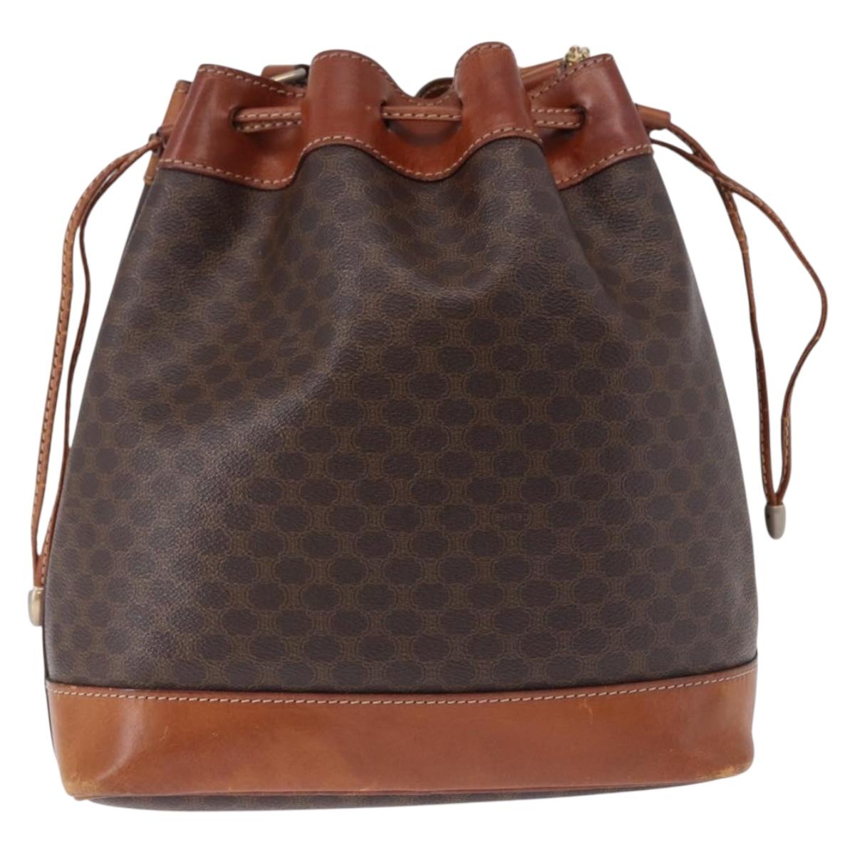 CELINE Macadam Canvas Shoulder Bag PVC Leather Brown Gold Auth 193065