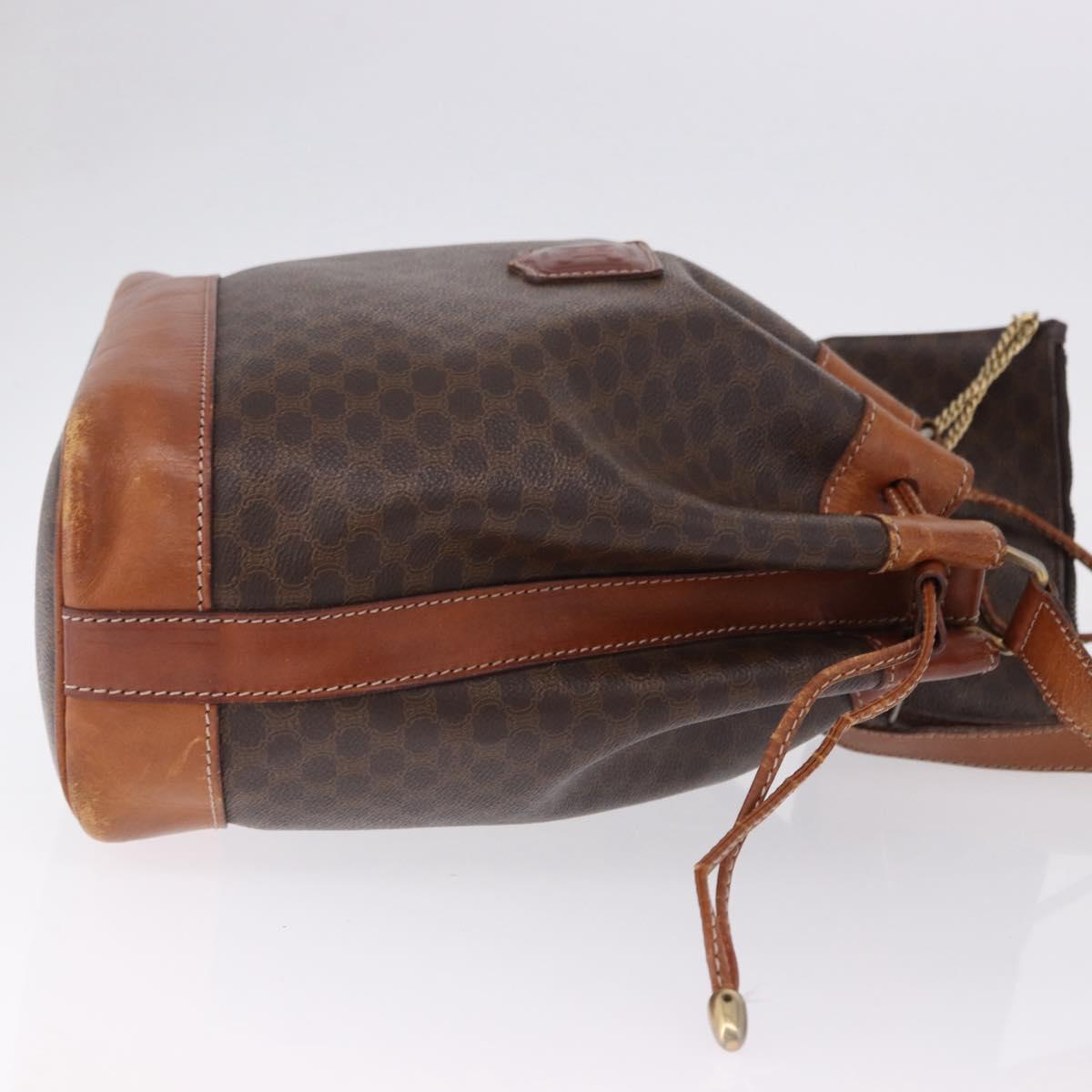 CELINE Macadam Canvas Shoulder Bag PVC Leather Brown Gold Auth 193065