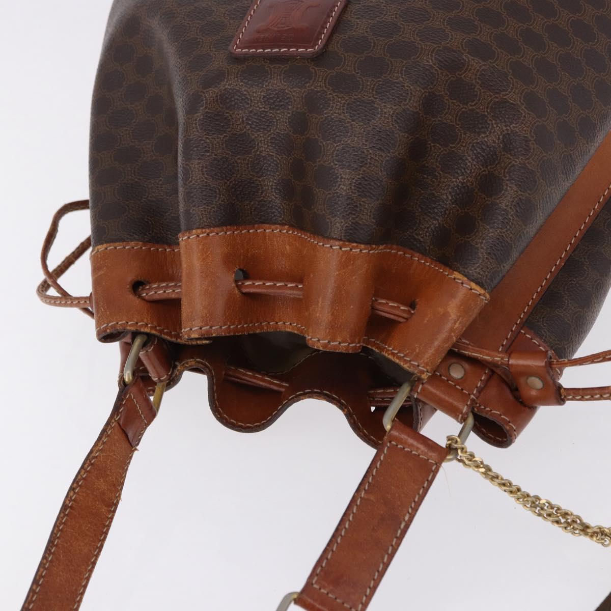 CELINE Macadam Canvas Shoulder Bag PVC Leather Brown Gold Auth 193065