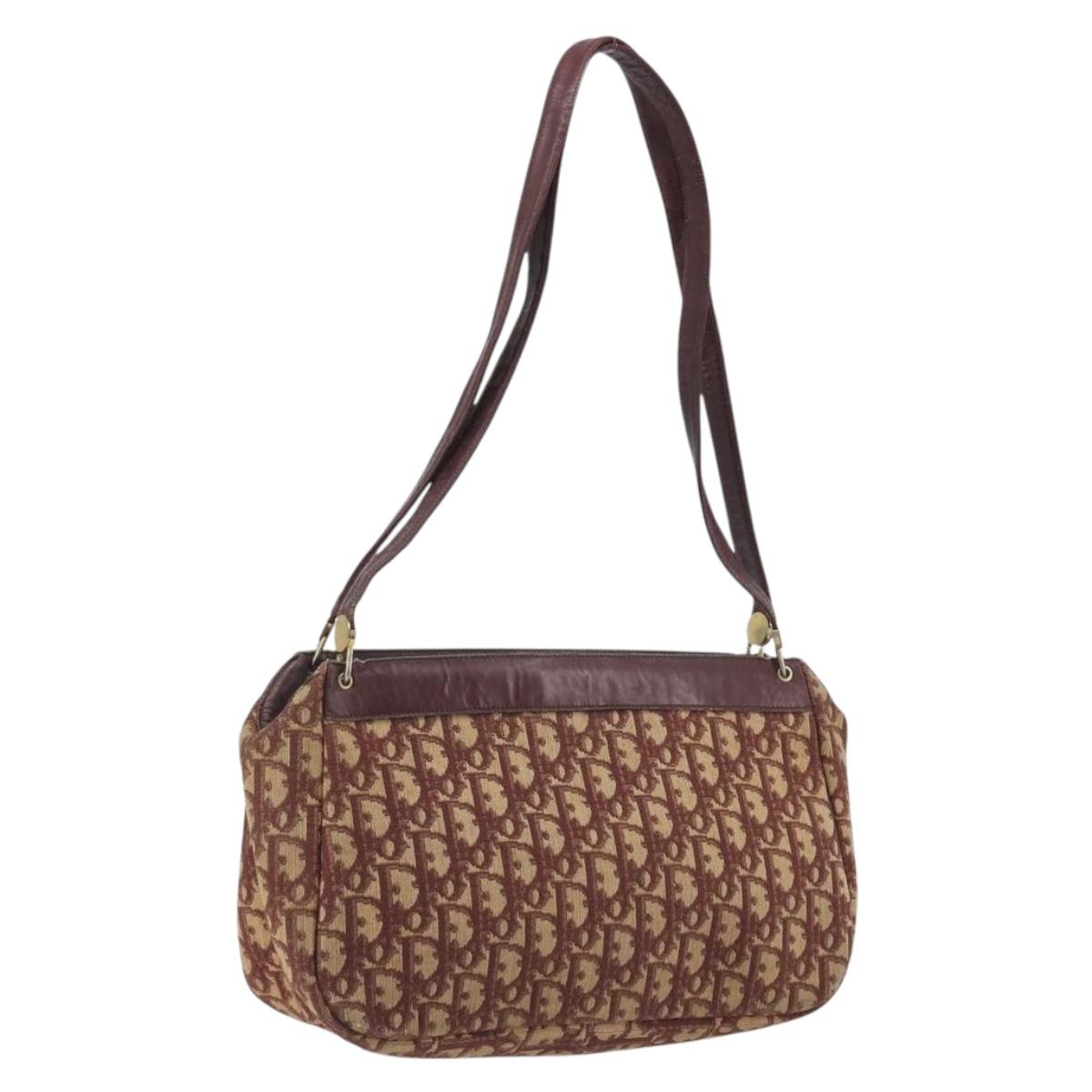 Christian Dior Trotter Canvas Shoulder Bag Red Gold Auth 193066