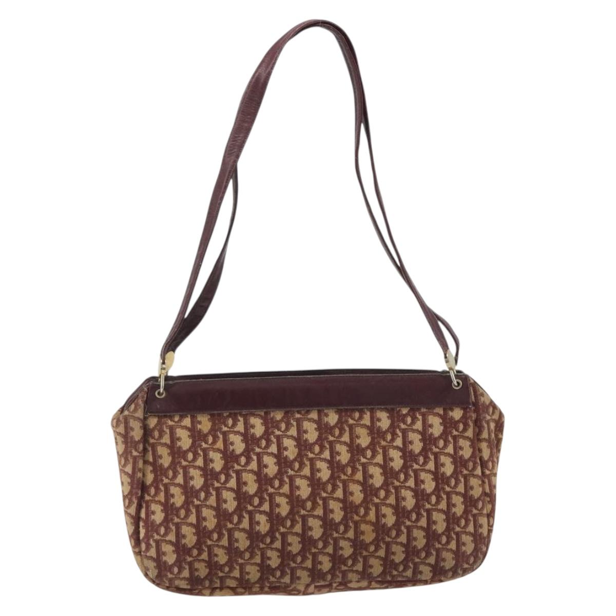 Christian Dior Trotter Canvas Shoulder Bag Red Gold Auth 193066