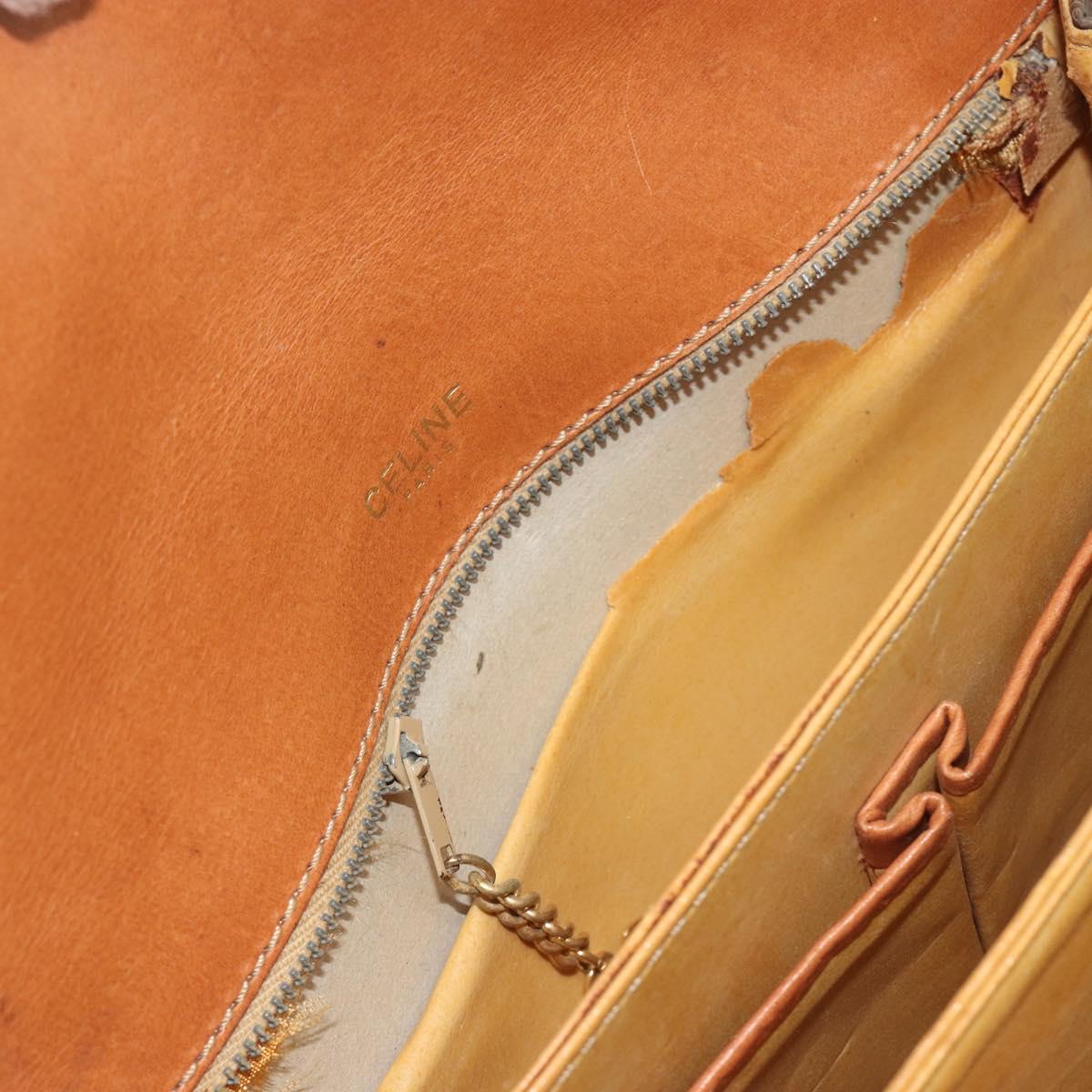 CELINE Macadam Canvas Horse Carriage Bag PVC Leather Brown Gold Auth 193067
