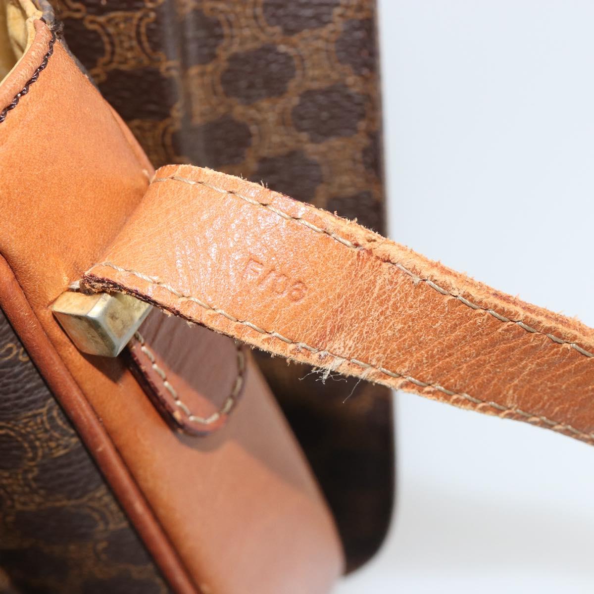 CELINE Macadam Canvas Horse Carriage Bag PVC Leather Brown Gold Auth 193067