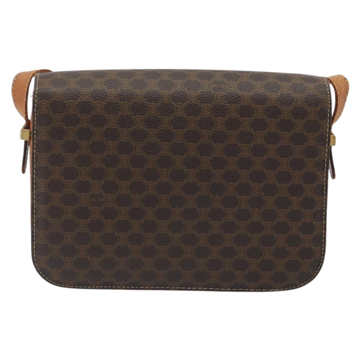 CELINE Macadam Canvas Horse Carriage Bag PVC Leather Brown Gold Auth 193067
