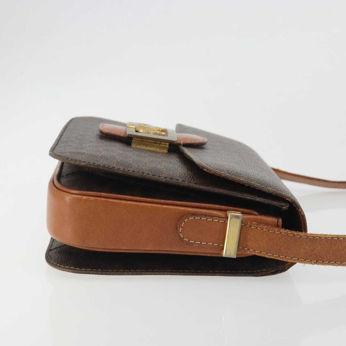 CELINE Macadam Canvas Horse Carriage Bag PVC Leather Brown Gold Auth 193067
