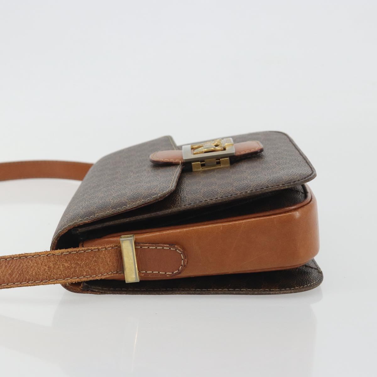CELINE Macadam Canvas Horse Carriage Bag PVC Leather Brown Gold Auth 193067