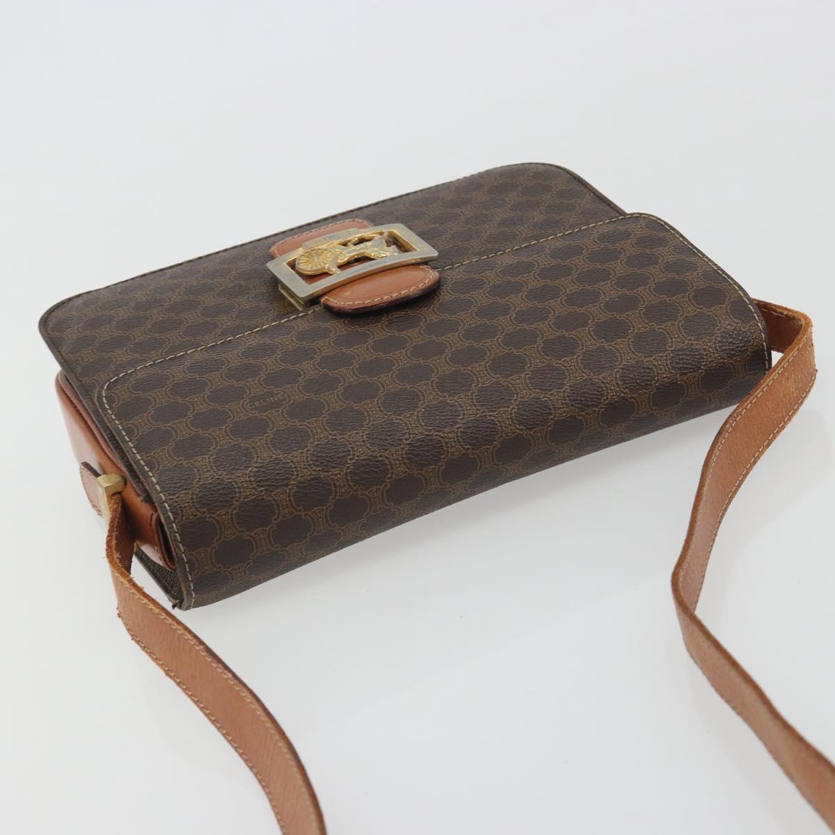 CELINE Macadam Canvas Horse Carriage Bag PVC Leather Brown Gold Auth 193067