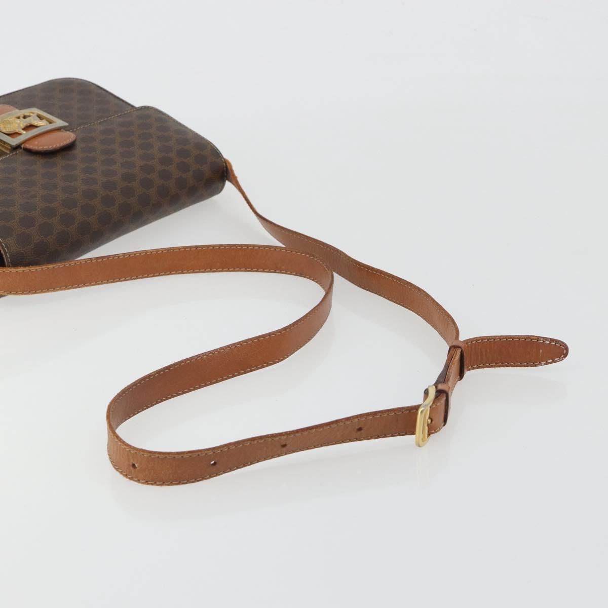 CELINE Macadam Canvas Horse Carriage Bag PVC Leather Brown Gold Auth 193067