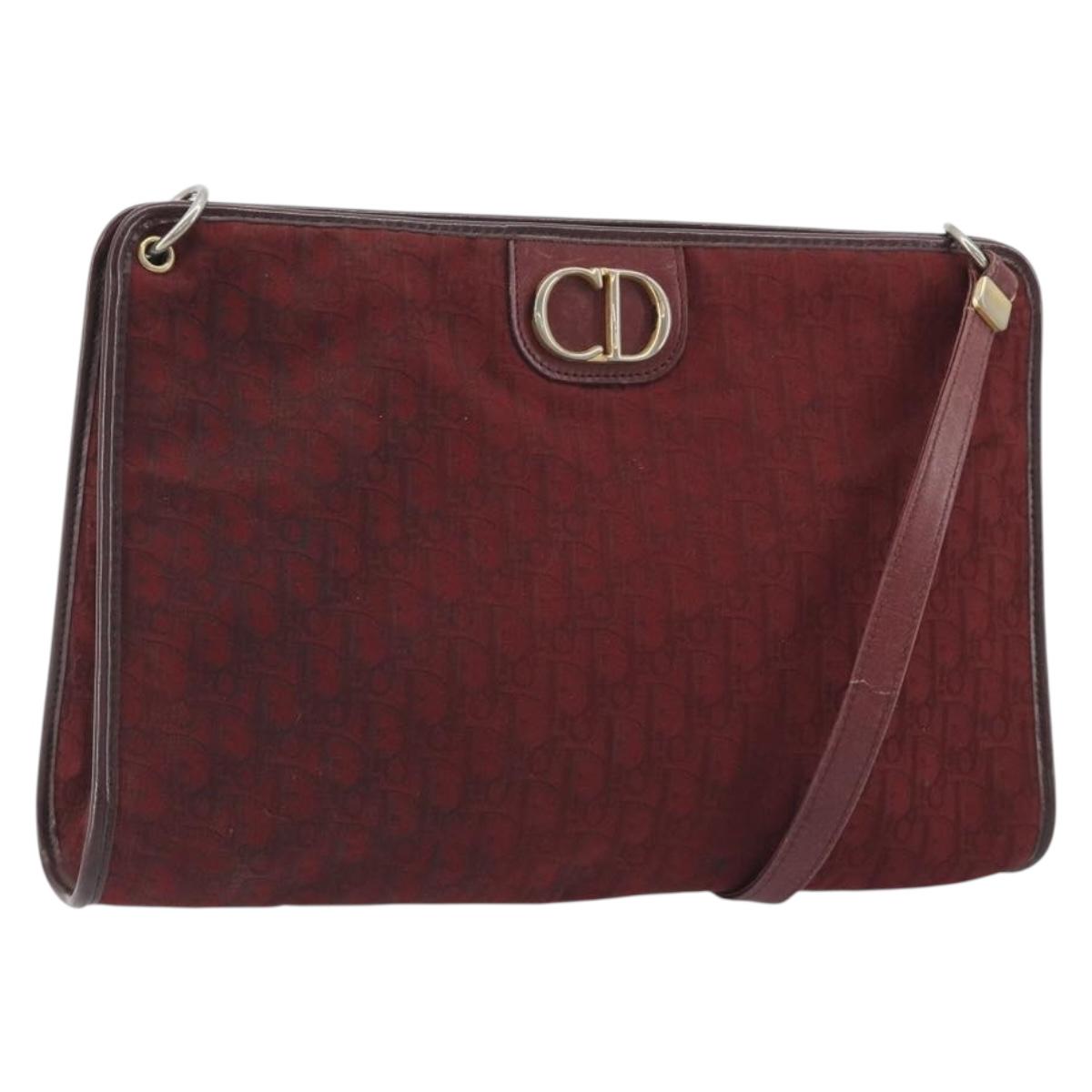 Christian Dior Trotter Canvas Shoulder Bag Red Gold Auth 193068