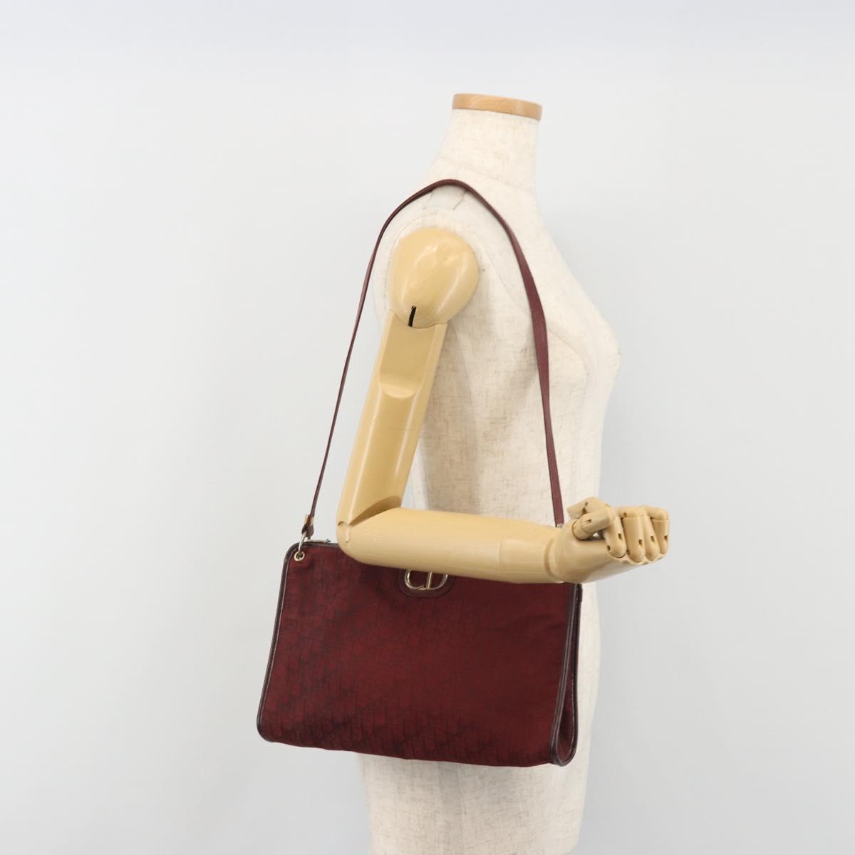 Christian Dior Trotter Canvas Shoulder Bag Red Gold Auth 193068