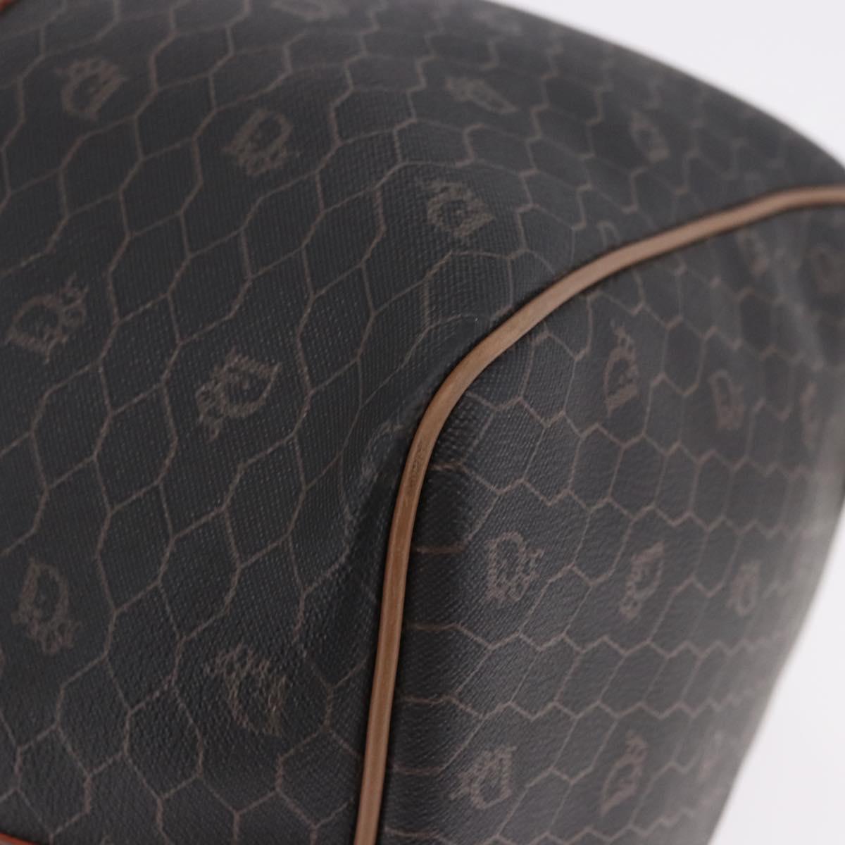 Christian Dior Honeycomb Canvas Boston Bag PVC Black Gold Auth 193070