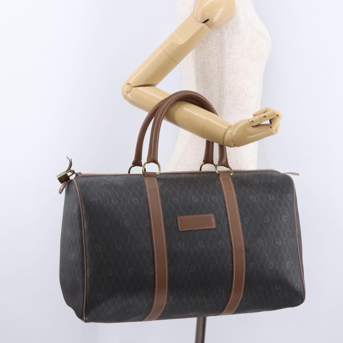 Christian Dior Honeycomb Canvas Boston Bag PVC Black Gold Auth 193070