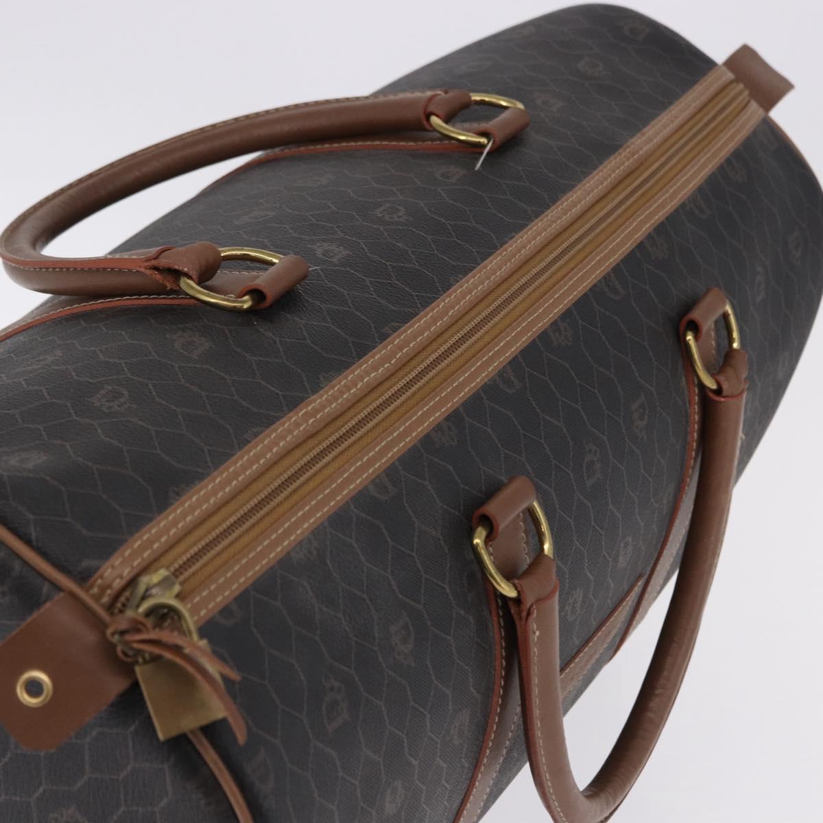 Christian Dior Honeycomb Canvas Boston Bag PVC Black Gold Auth 193070