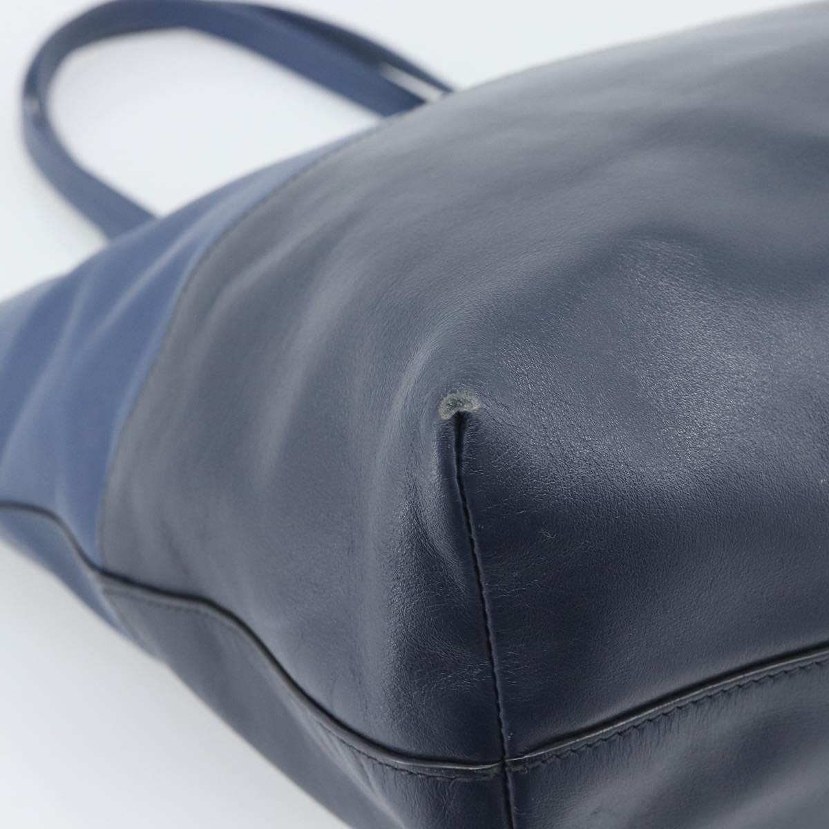 Miu Miu Tote Bag Leather Navy Silver Auth 193071