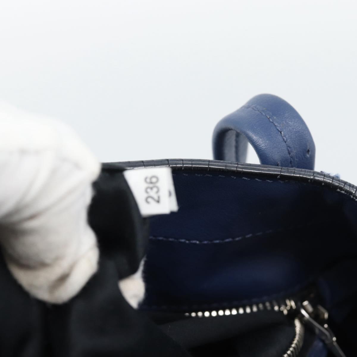 Miu Miu Tote Bag Leather Navy Silver Auth 193071