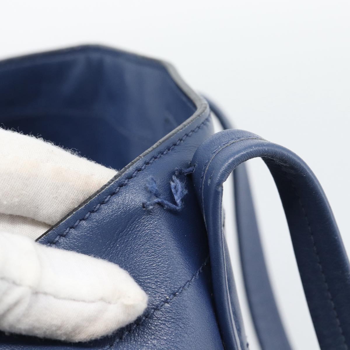 Miu Miu Tote Bag Leather Navy Silver Auth 193071