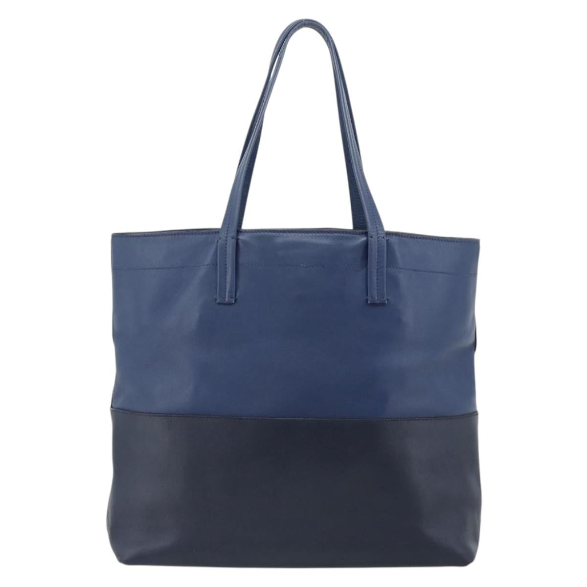 Miu Miu Tote Bag Leather Navy Silver Auth 193071