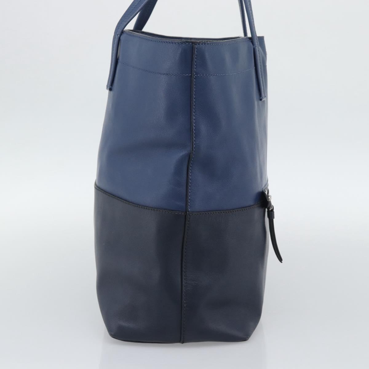 Miu Miu Tote Bag Leather Navy Silver Auth 193071