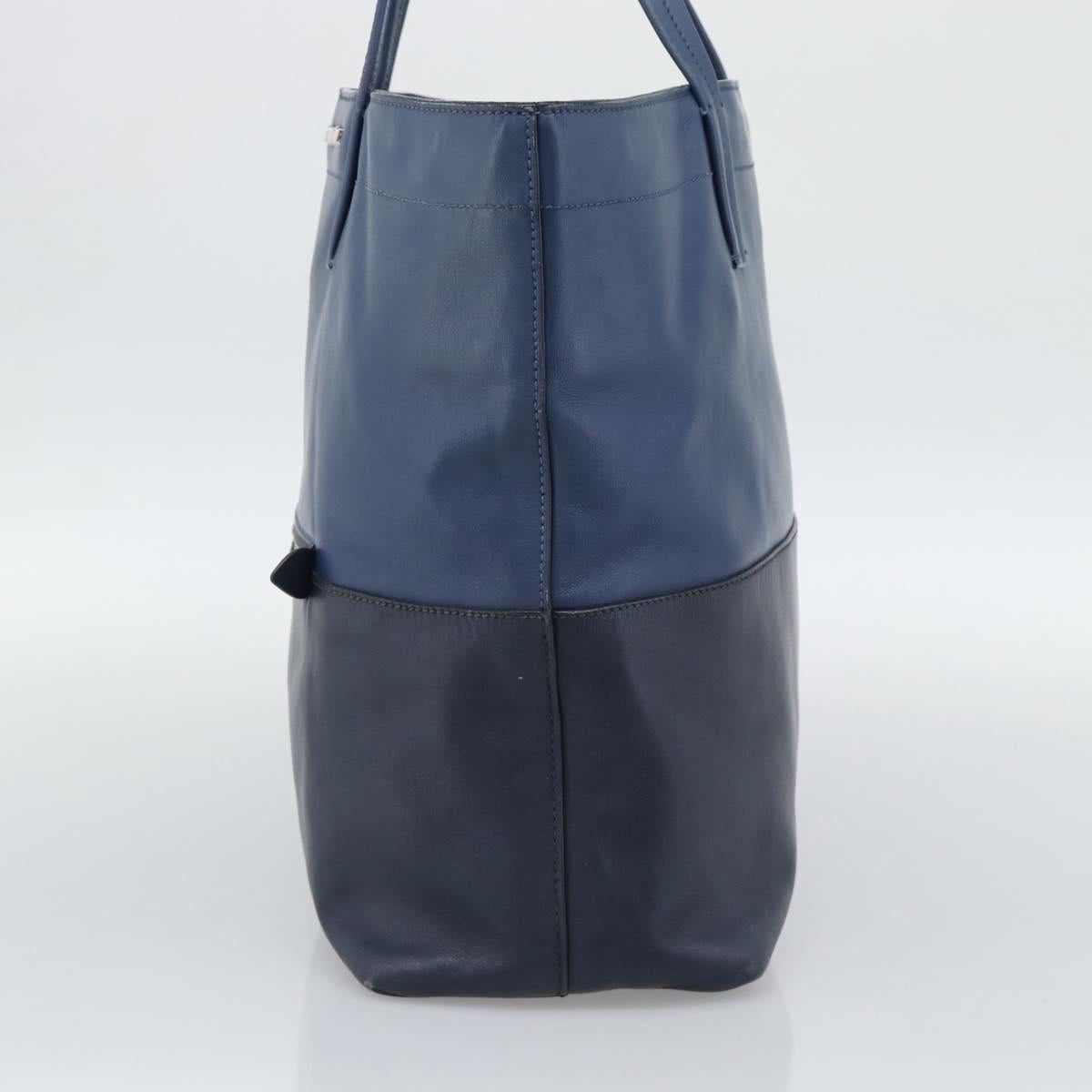 Miu Miu Tote Bag Leather Navy Silver Auth 193071