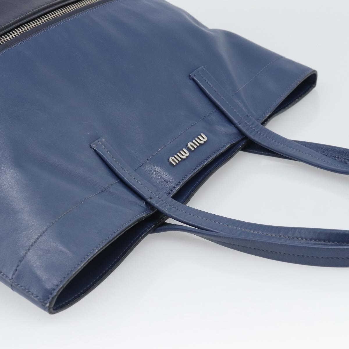 Miu Miu Tote Bag Leather Navy Silver Auth 193071