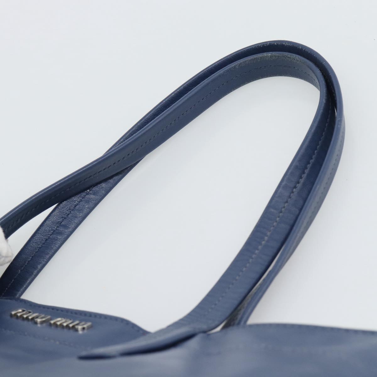 Miu Miu Tote Bag Leather Navy Silver Auth 193071