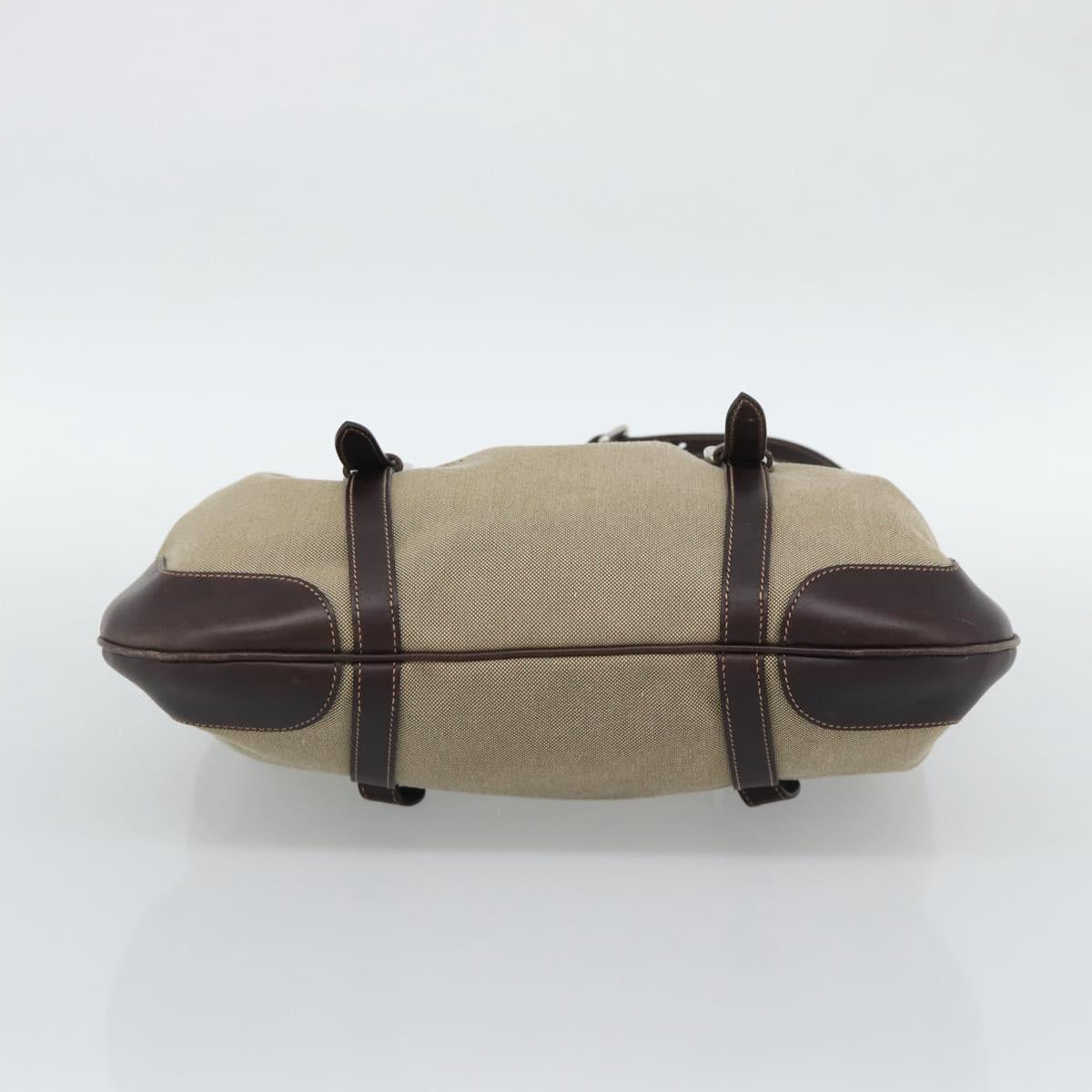 PRADA Hand Bag Canvas Leather 2way Beige Silver Auth 193073V