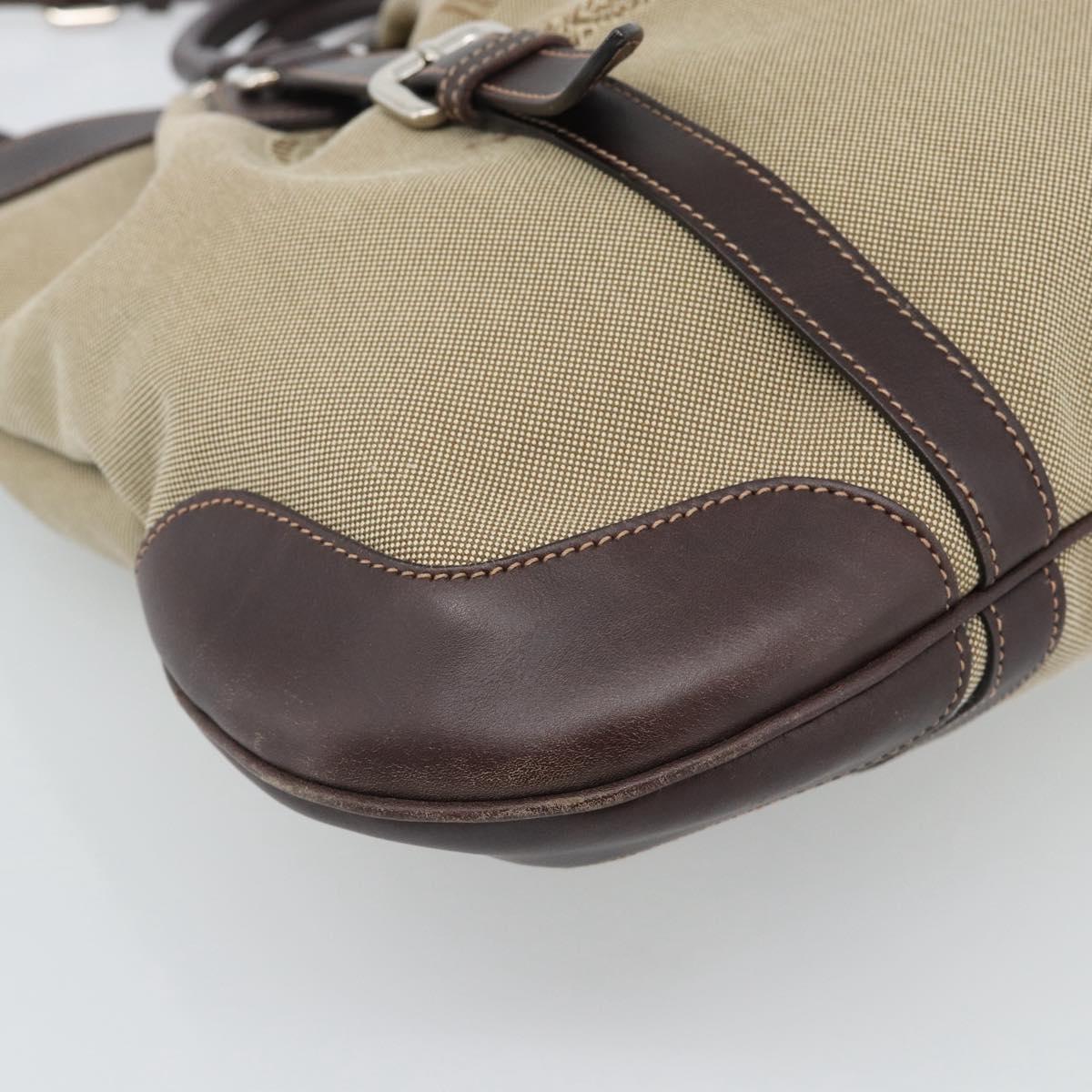 PRADA Hand Bag Canvas Leather 2way Beige Silver Auth 193073V