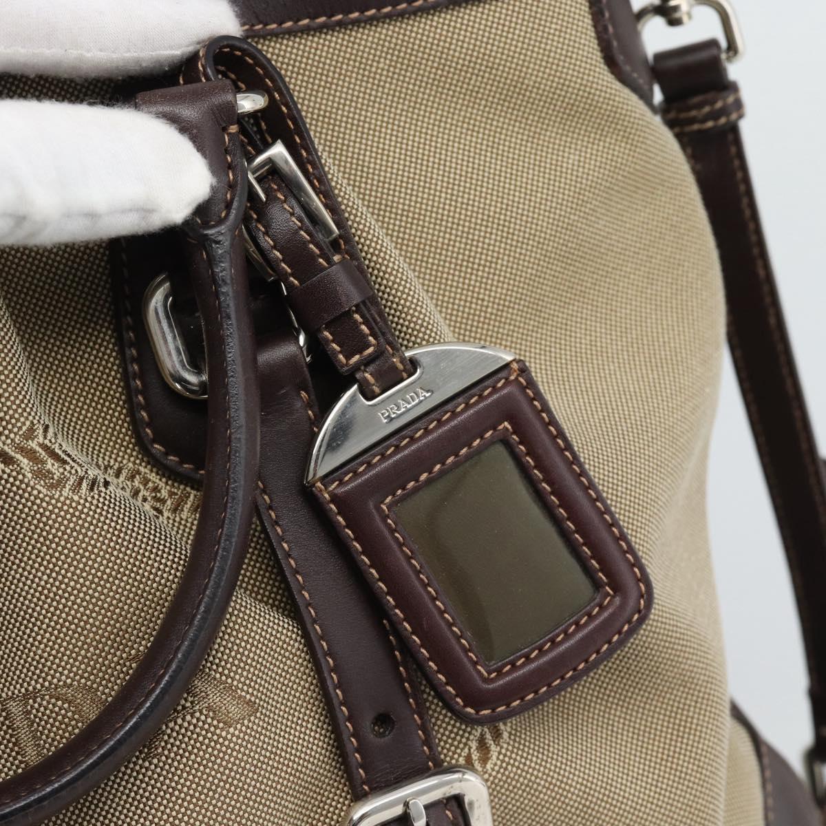 PRADA Hand Bag Canvas Leather 2way Beige Silver Auth 193073V