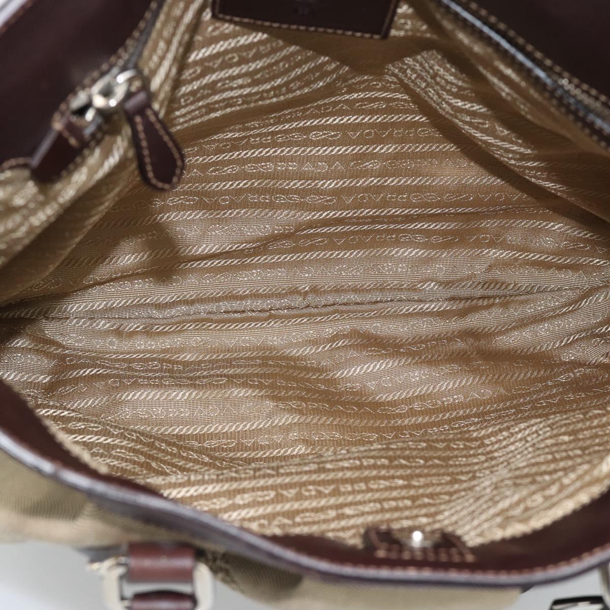 PRADA Hand Bag Canvas Leather 2way Beige Silver Auth 193073V