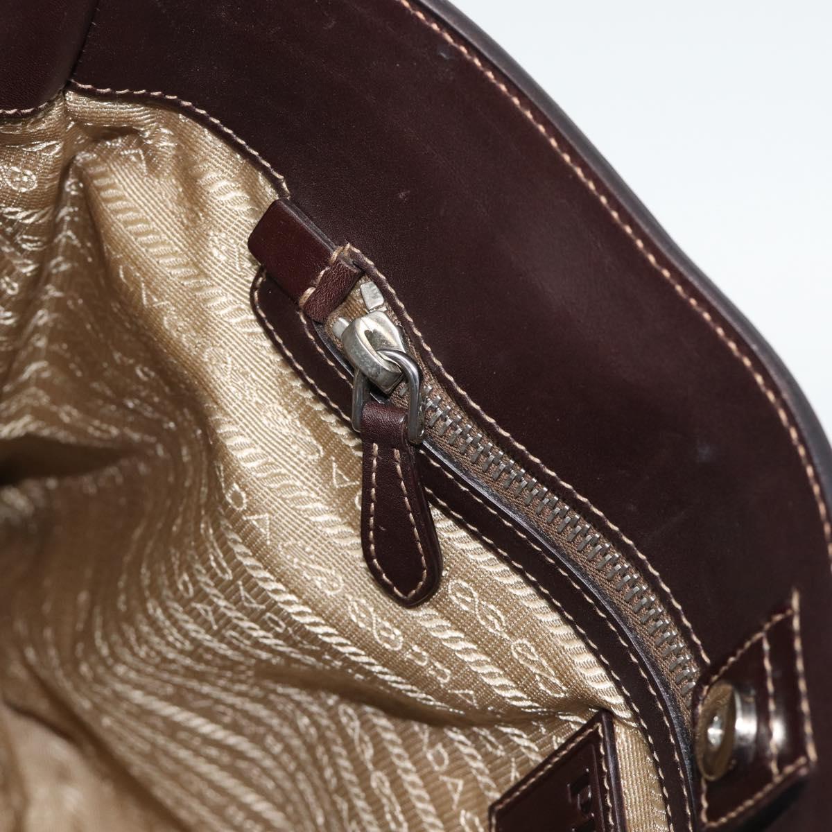 PRADA Hand Bag Canvas Leather 2way Beige Silver Auth 193073V