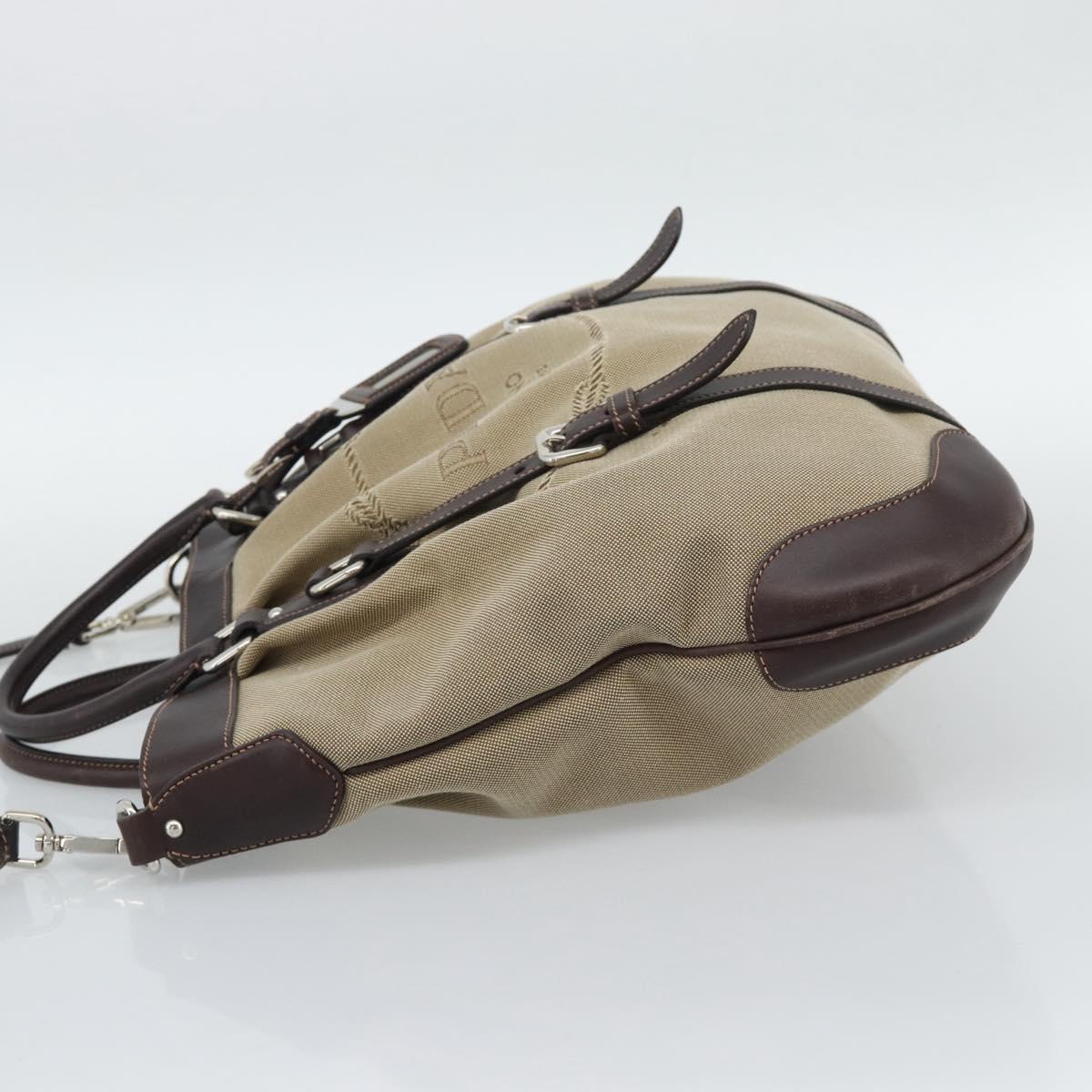 PRADA Hand Bag Canvas Leather 2way Beige Silver Auth 193073V